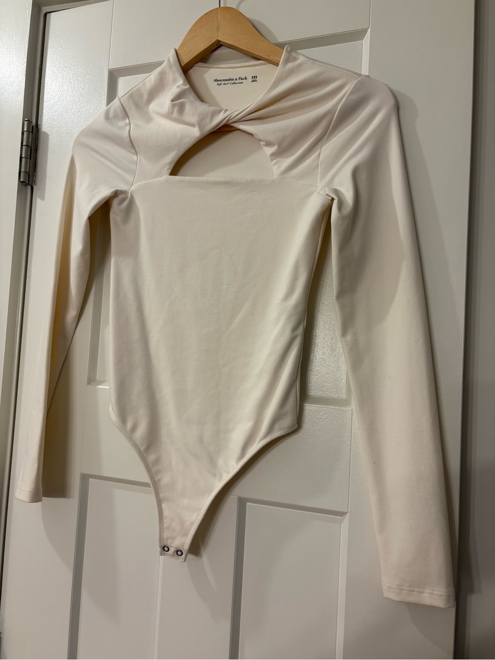 Abercrombie & Fitch Cream Long-Sleeve Cutout Bodysuit